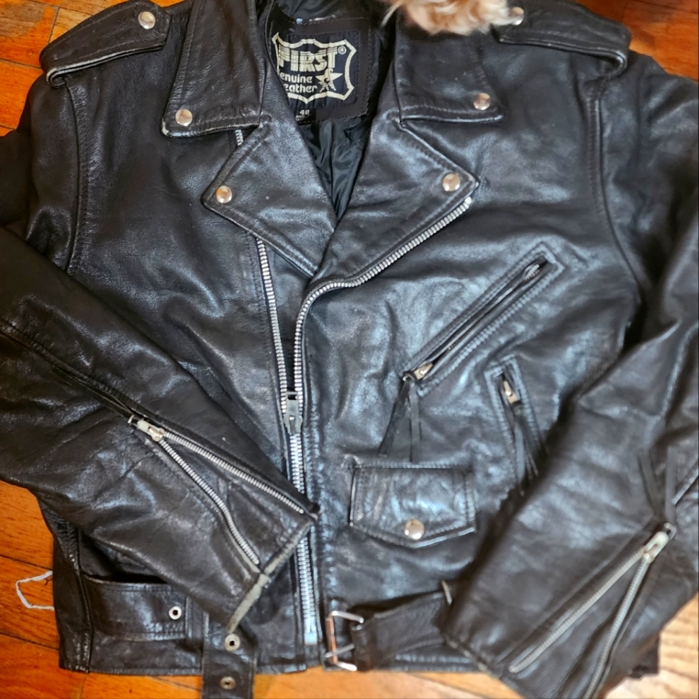 Vintage leather jacket, black, size 40 in mens